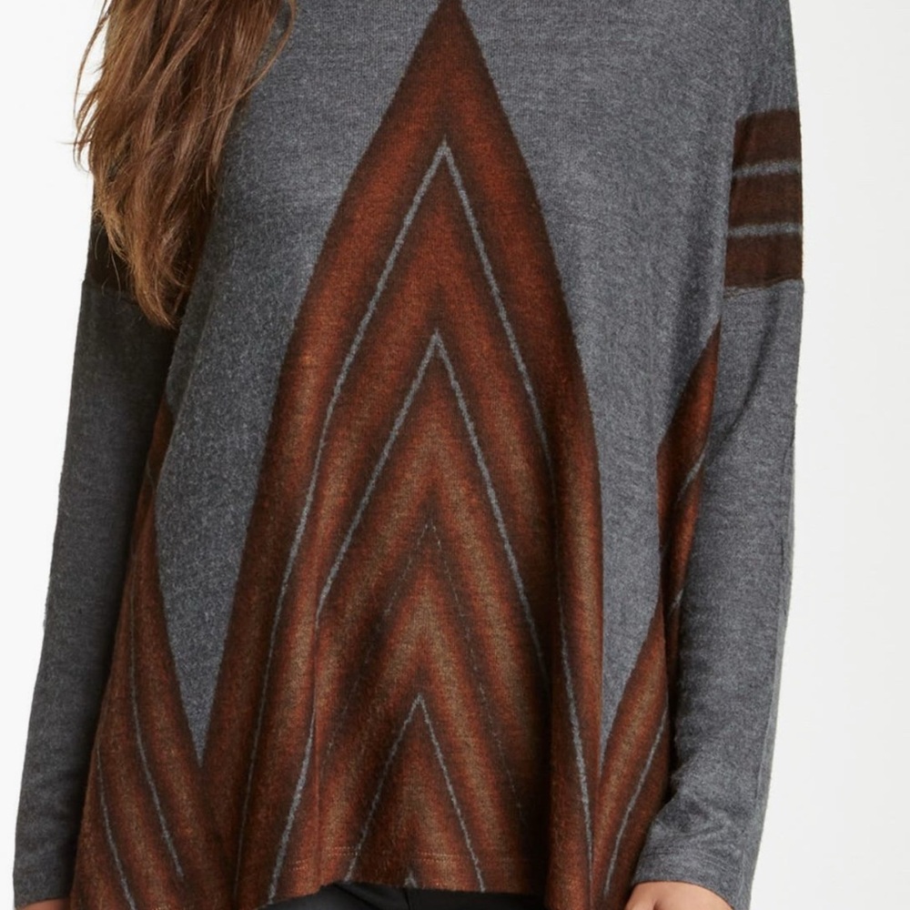 Go Couture Gray and Brown Tunic Top